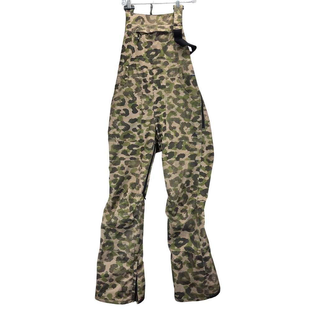 Burton Pants Womens Medium Green Camo Avalon Bib Ski Snowboard Zip Pockets